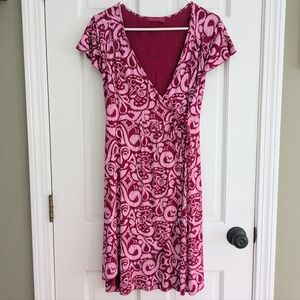 Fresh Produce pink paisley short sleeve wrap dress knee length size M